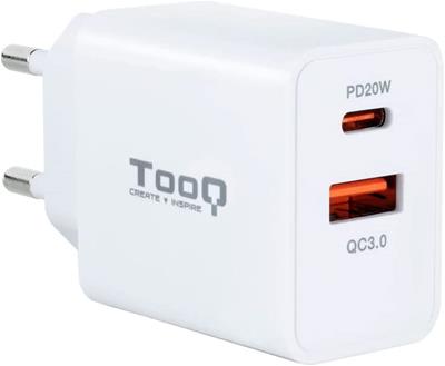 CARGADOR DE PARED USB-C PD 20W, USB-A/QC 18W TOOQ TQWC-2SC04WT BLANCO